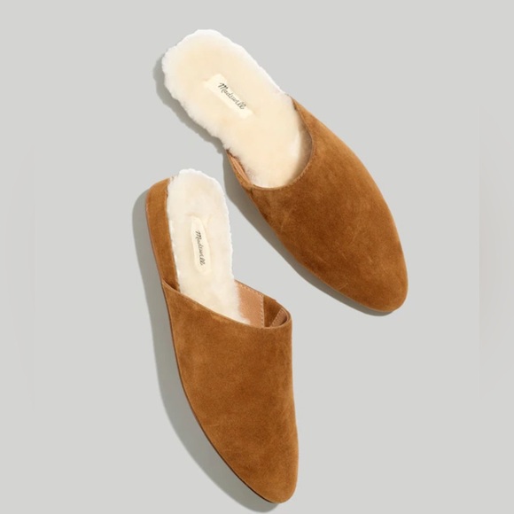 Madewell The Suede Kasey Mule in Faux Shearling in Acorn Sz 8.5 - Picture 1 of 9